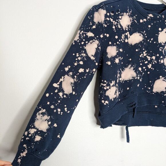 Blank NYC Navy Blue Bleached Distressed Croped Sweatshirt Size XS - Picture 4 of 7
